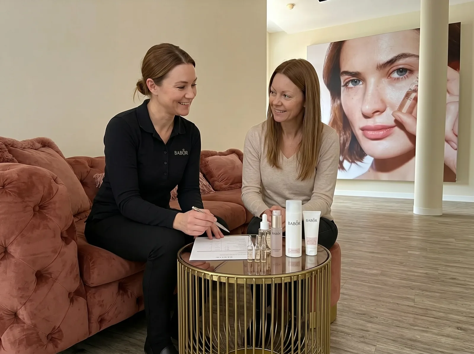 Hautanalyse-Besprechung im BABOR Kosmetik Institut Germering — Hautstatus und Pflegeempfehlung